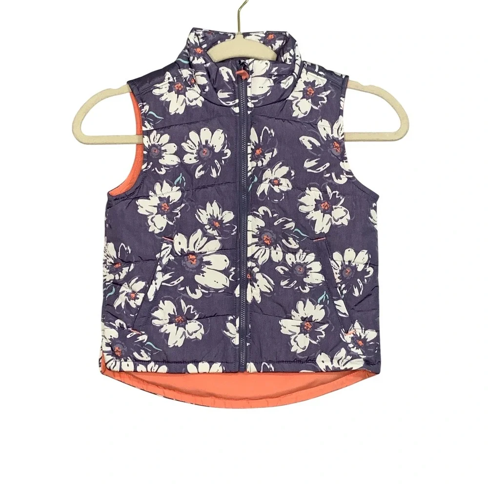 OshKosh B'gosh Kids Girls Floral Puffer Vest Coral Lining Size‎ 6 6X